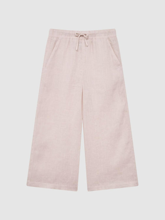 Reiss Trousers | Cleo Linen Drawstring Trousers Soft Pink - Children