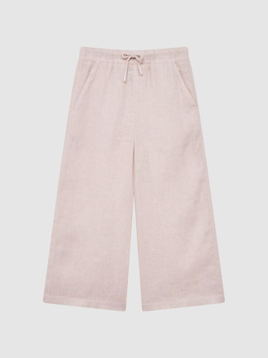 Reiss Trousers | Cleo Linen Drawstring Trousers Soft Pink - Children