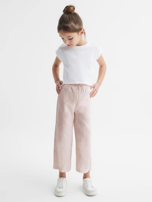 Reiss Trousers | Cleo Linen Drawstring Trousers Soft Pink - Children