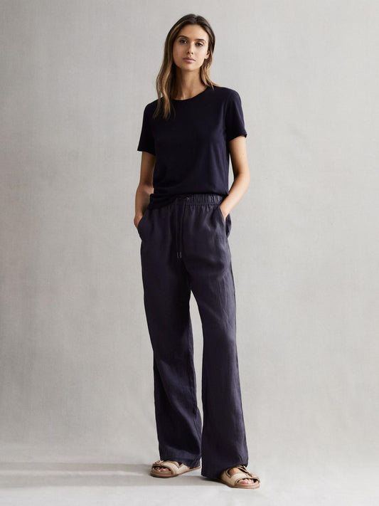 Reiss Trousers | Cleo Linen Wide Leg Drawstring Trousers Mink - Women