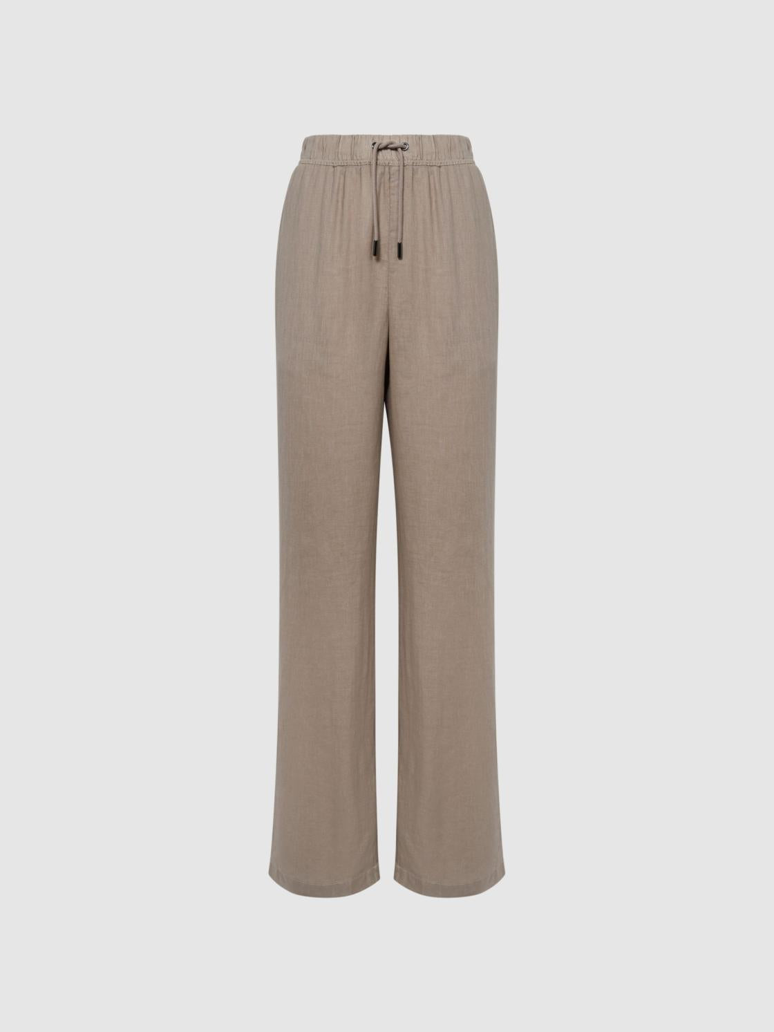 Reiss Trousers | Cleo Linen Wide Leg Drawstring Trousers Mink - Women