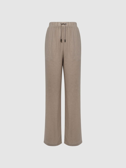 Reiss Trousers | Cleo Linen Wide Leg Drawstring Trousers Mink - Women