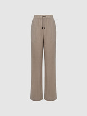 Reiss Trousers | Cleo Linen Wide Leg Drawstring Trousers Mink - Women