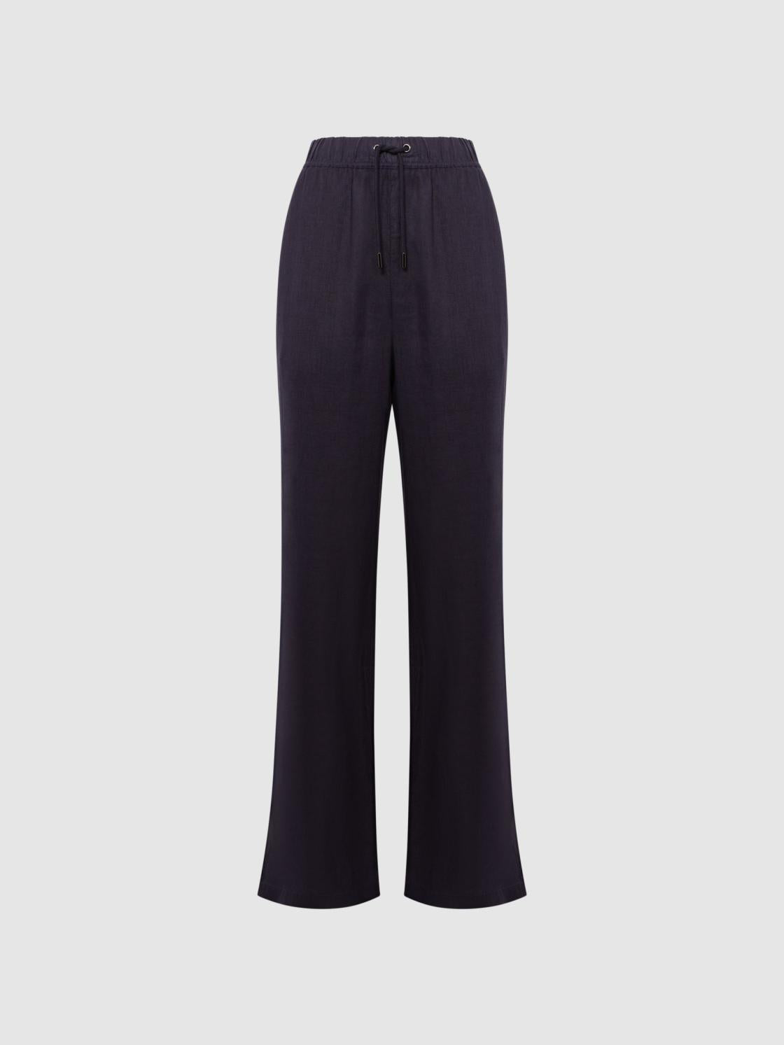 Reiss Trousers | Cleo Linen Wide Leg Drawstring Trousers Mink - Women