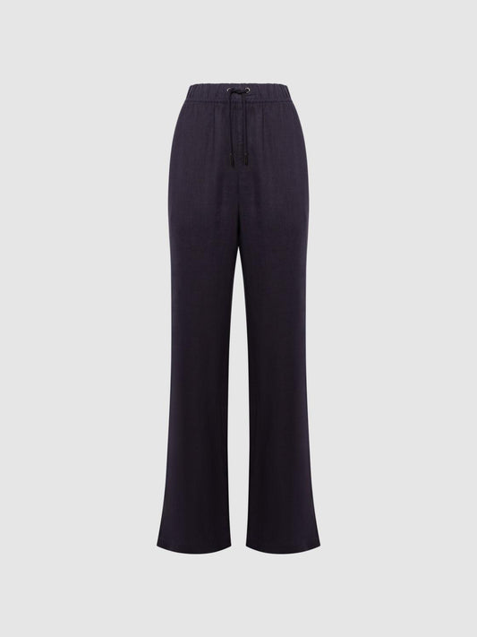 Reiss Trousers | Cleo Linen Wide Leg Drawstring Trousers Mink - Women
