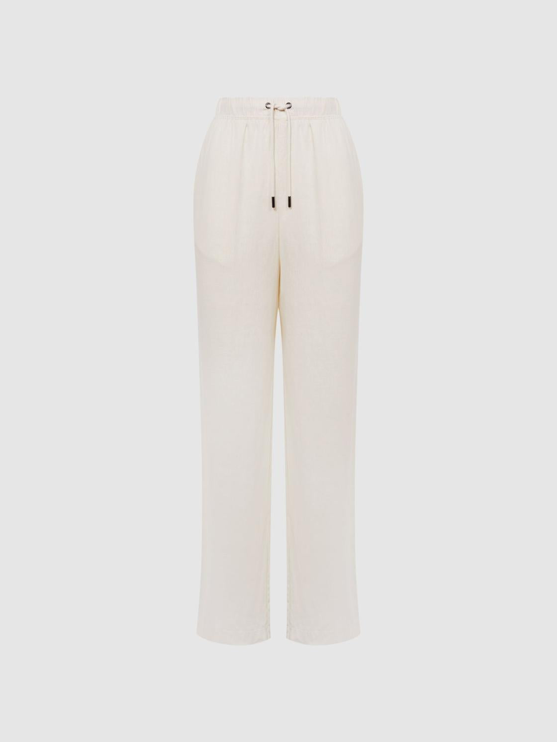 Reiss Trousers | Cleo Linen Wide Leg Drawstring Trousers Mink - Women
