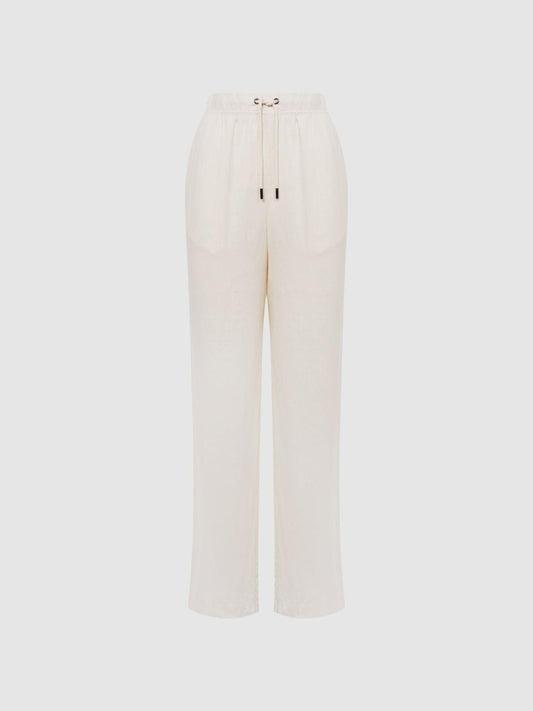 Reiss Trousers | Cleo Linen Wide Leg Drawstring Trousers Mink - Women