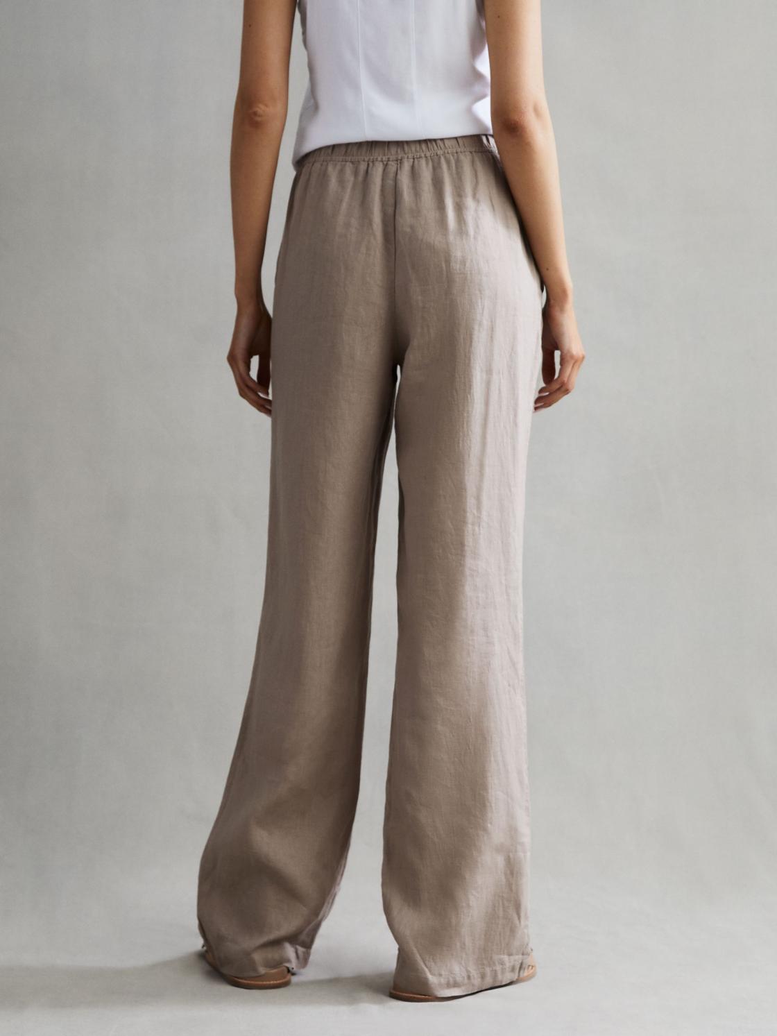Reiss Trousers | Cleo Linen Wide Leg Drawstring Trousers Mink - Women
