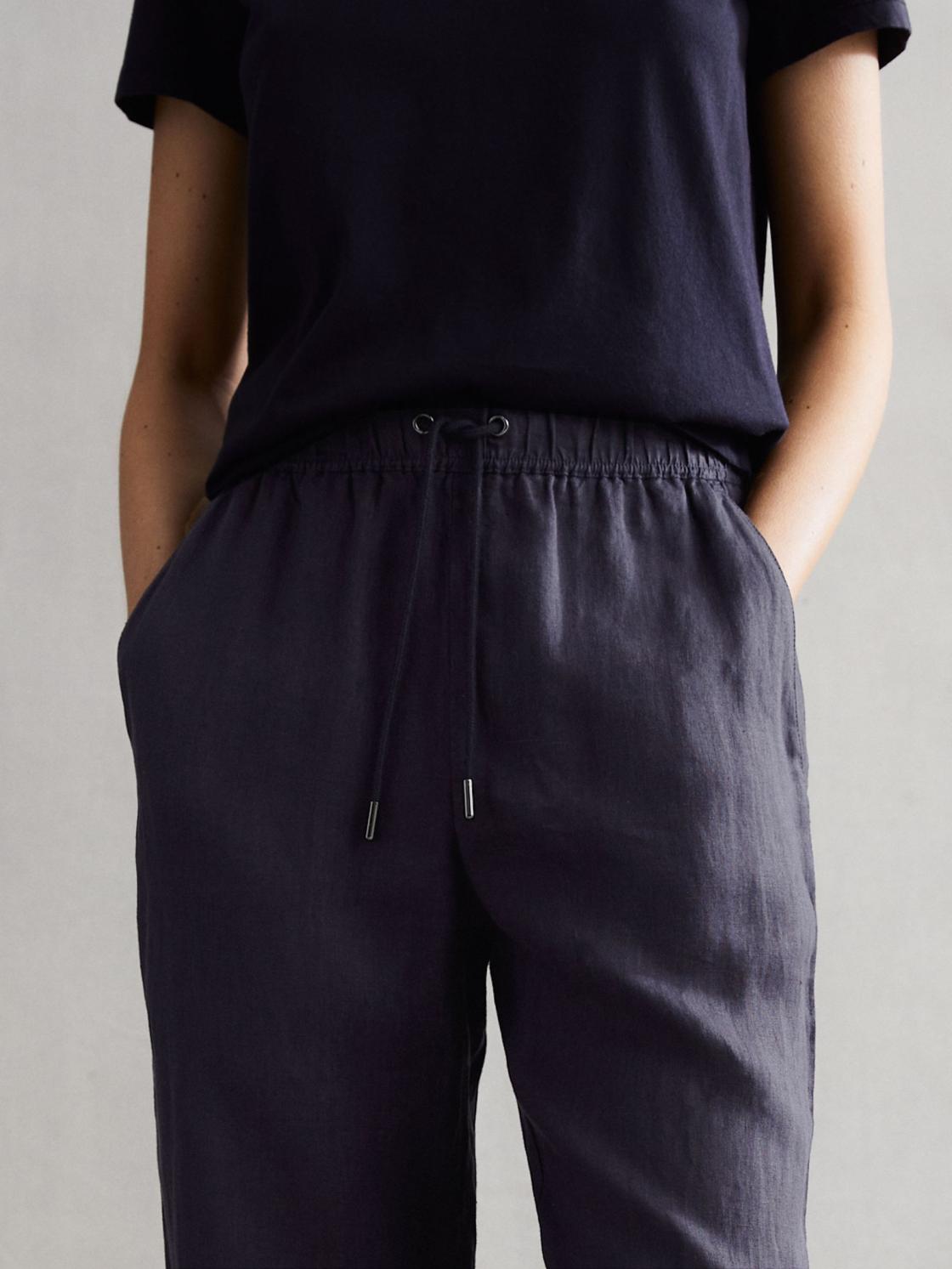 Reiss Trousers | Cleo Linen Wide Leg Drawstring Trousers Mink - Women