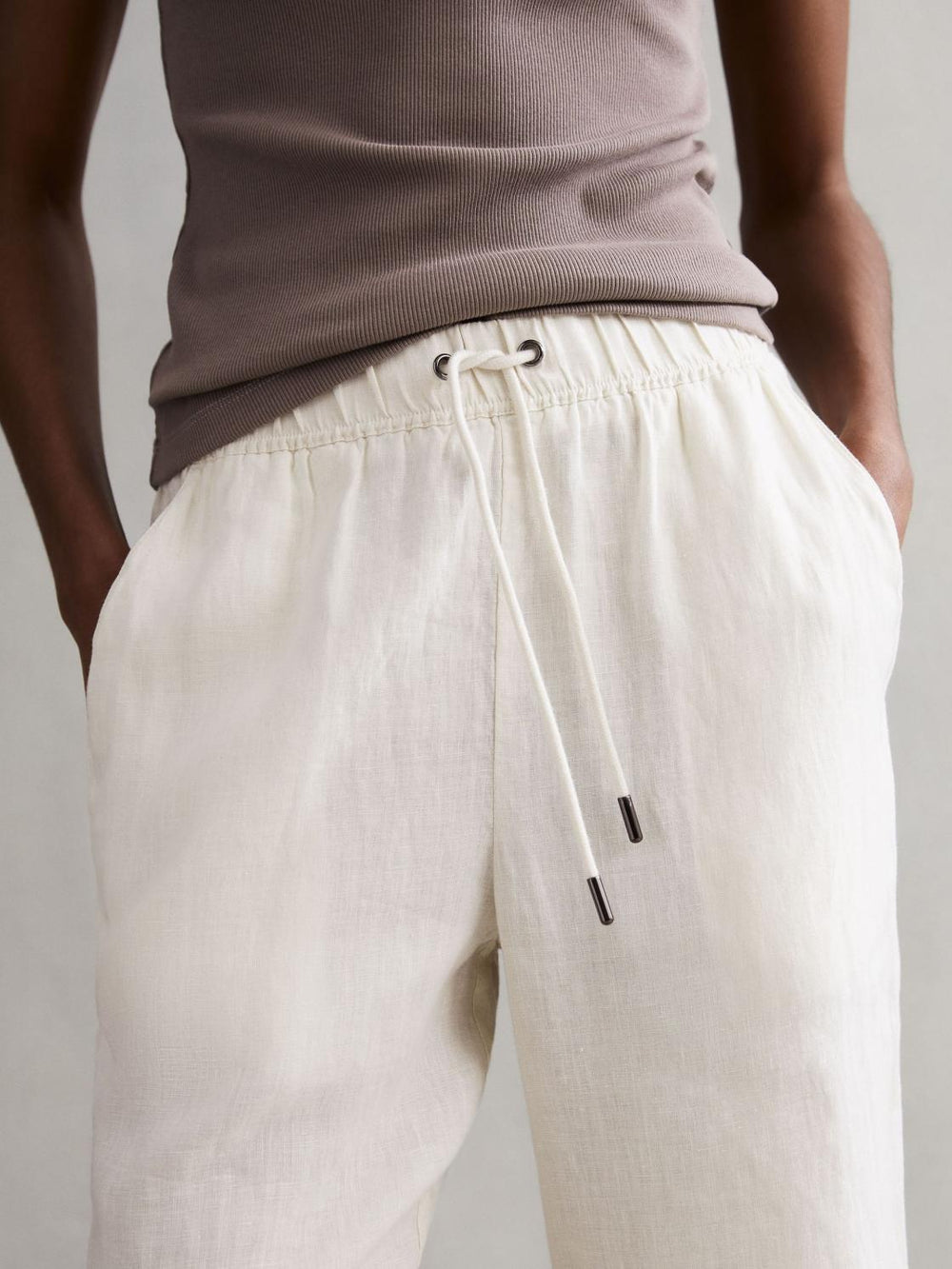 Reiss Trousers | Cleo Linen Wide Leg Drawstring Trousers Mink - Women