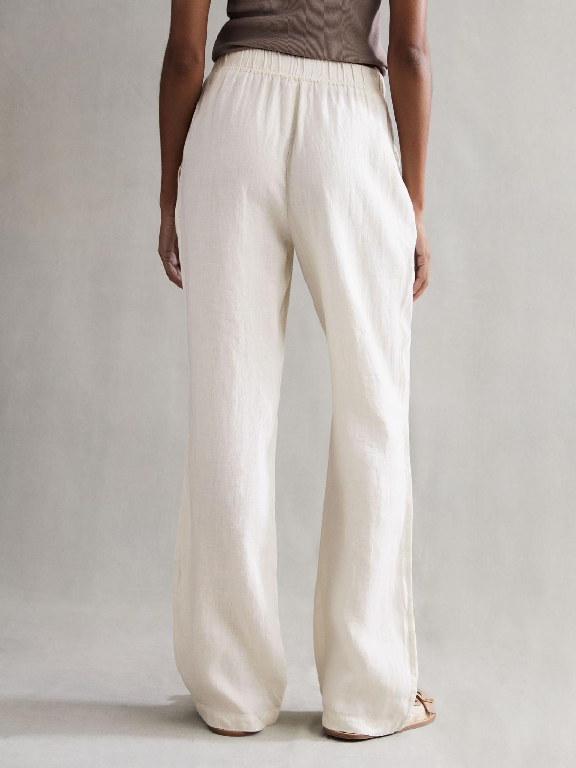 Reiss Trousers | Cleo Linen Wide Leg Drawstring Trousers Mink - Women