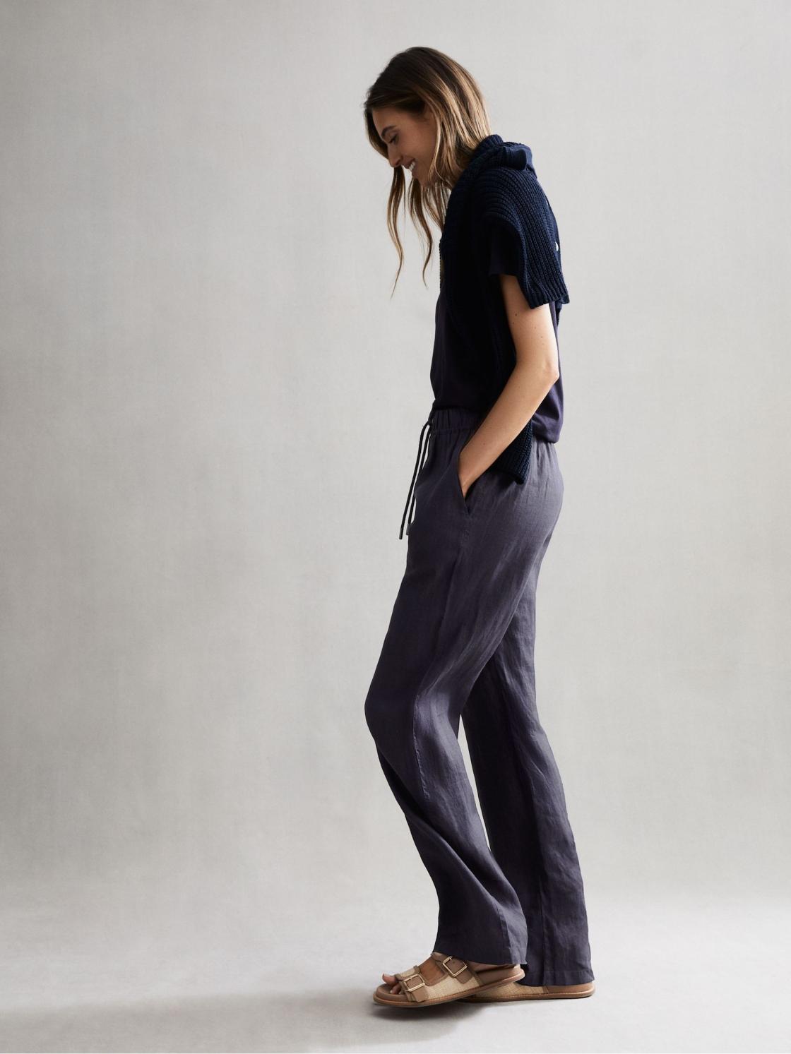 Reiss Trousers | Cleo Linen Wide Leg Drawstring Trousers Mink - Women