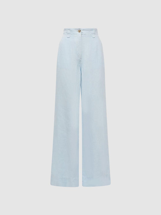 Reiss Trousers | Demi Linen Wide Leg Garment Dyed Trousers Ice Blue - Women