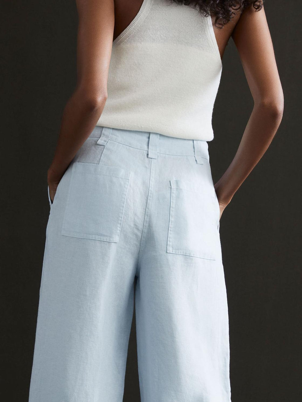 Reiss Trousers | Demi Linen Wide Leg Garment Dyed Trousers Ice Blue - Women