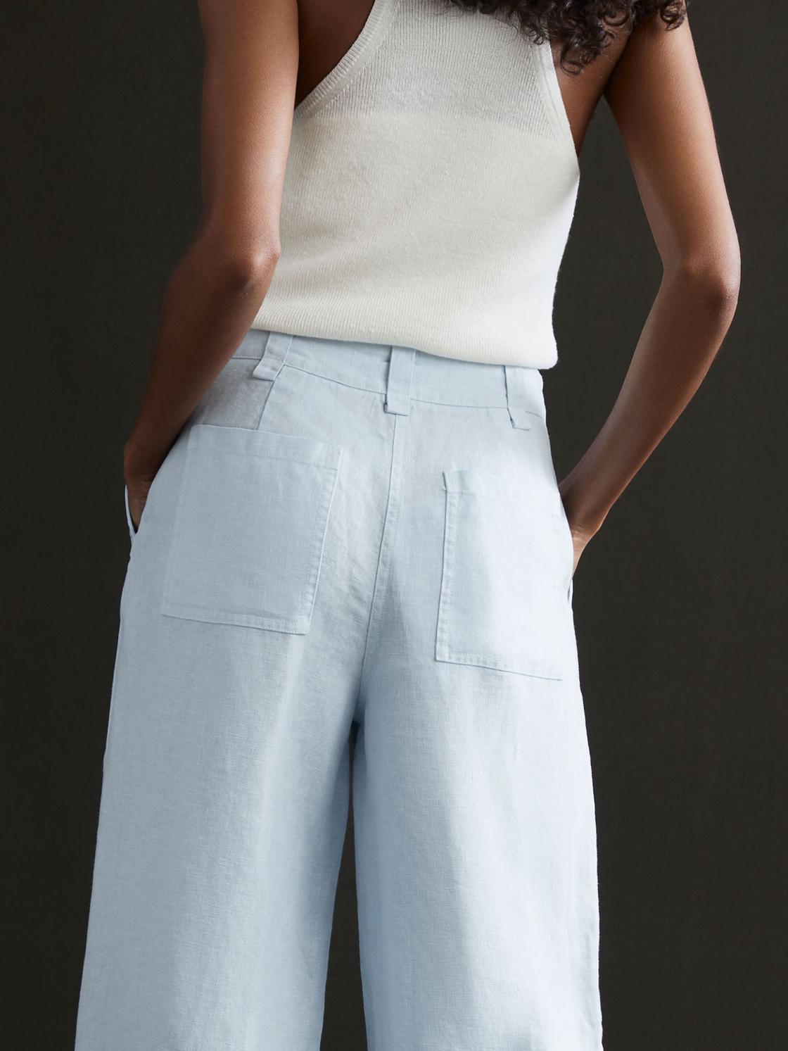 Reiss Trousers | Demi Linen Wide Leg Garment Dyed Trousers Ice Blue - Women