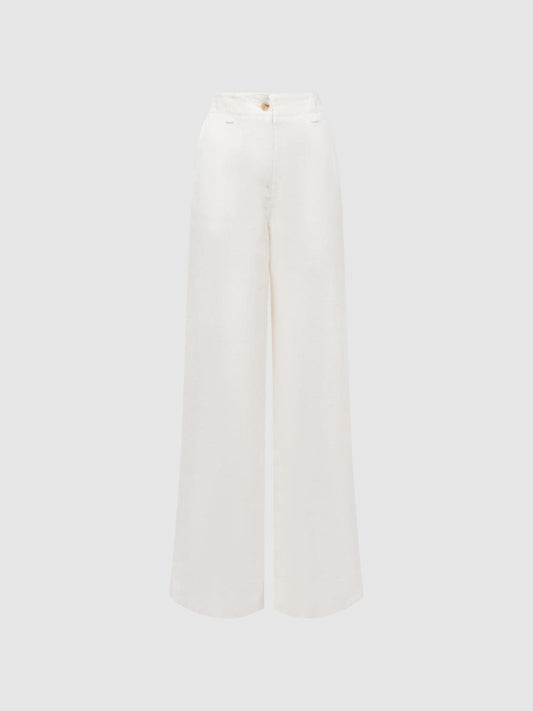 Reiss Trousers | Demi Linen Wide Leg Garment Dyed Trousers White - Women