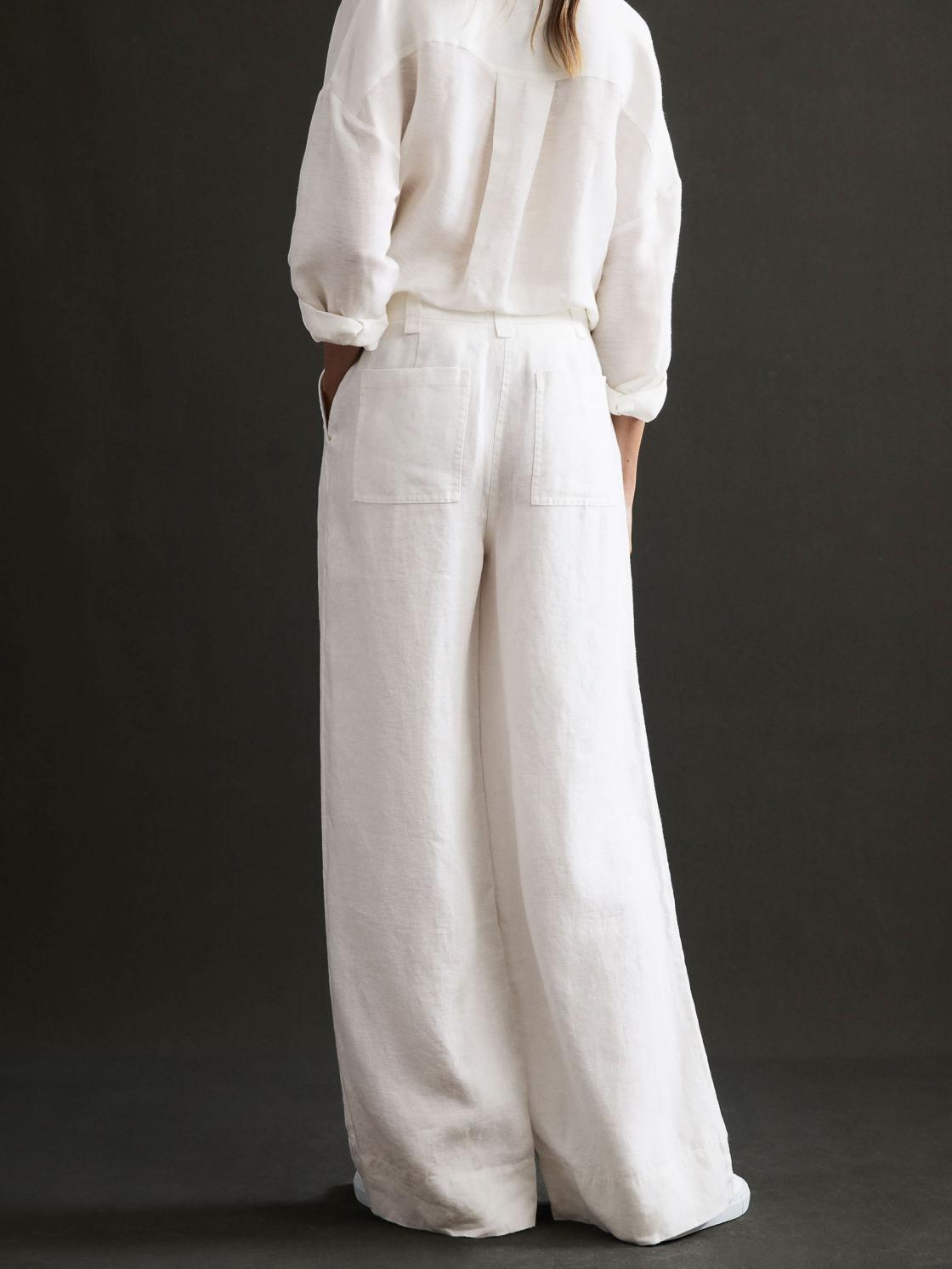 Reiss Trousers | Demi Linen Wide Leg Garment Dyed Trousers White - Women