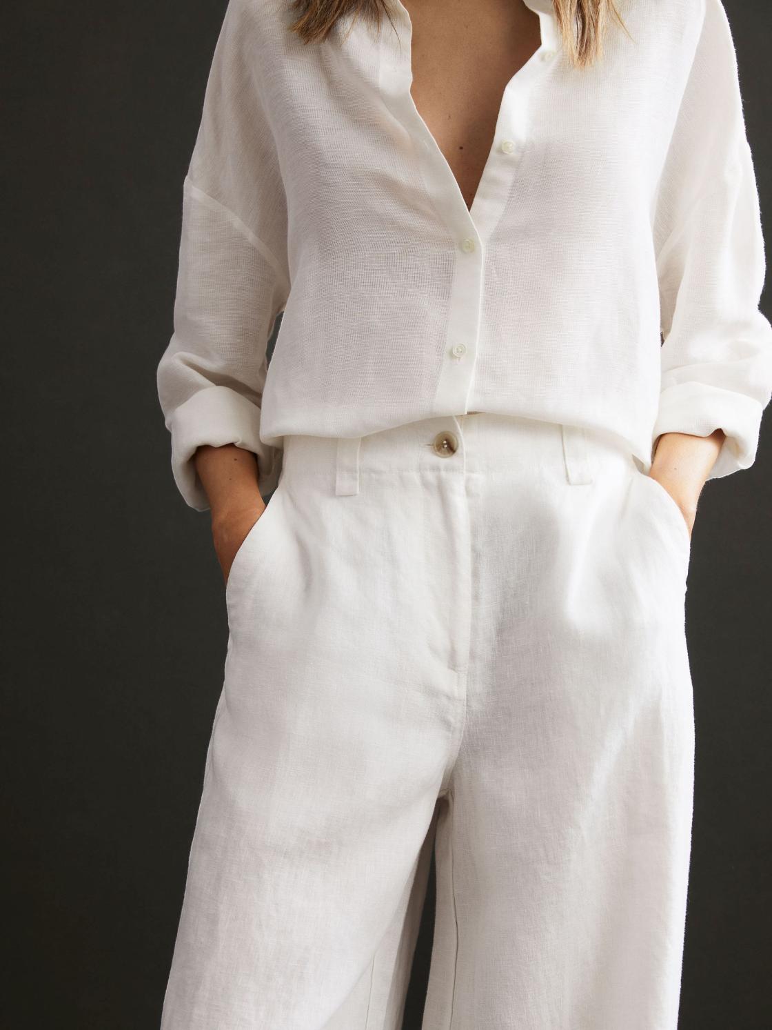 Reiss Trousers | Demi Linen Wide Leg Garment Dyed Trousers White - Women