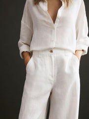 Reiss Trousers | Demi Linen Wide Leg Garment Dyed Trousers White - Women
