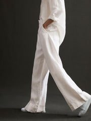 Reiss Trousers | Demi Linen Wide Leg Garment Dyed Trousers White - Women