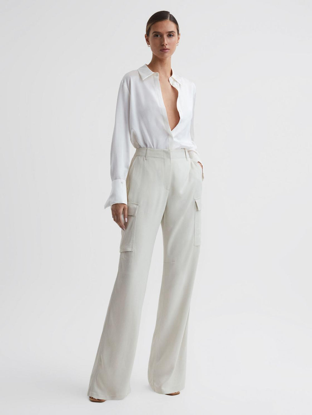 Reiss Trousers | Drew Wide Leg Combat Trousers Neutral - Women