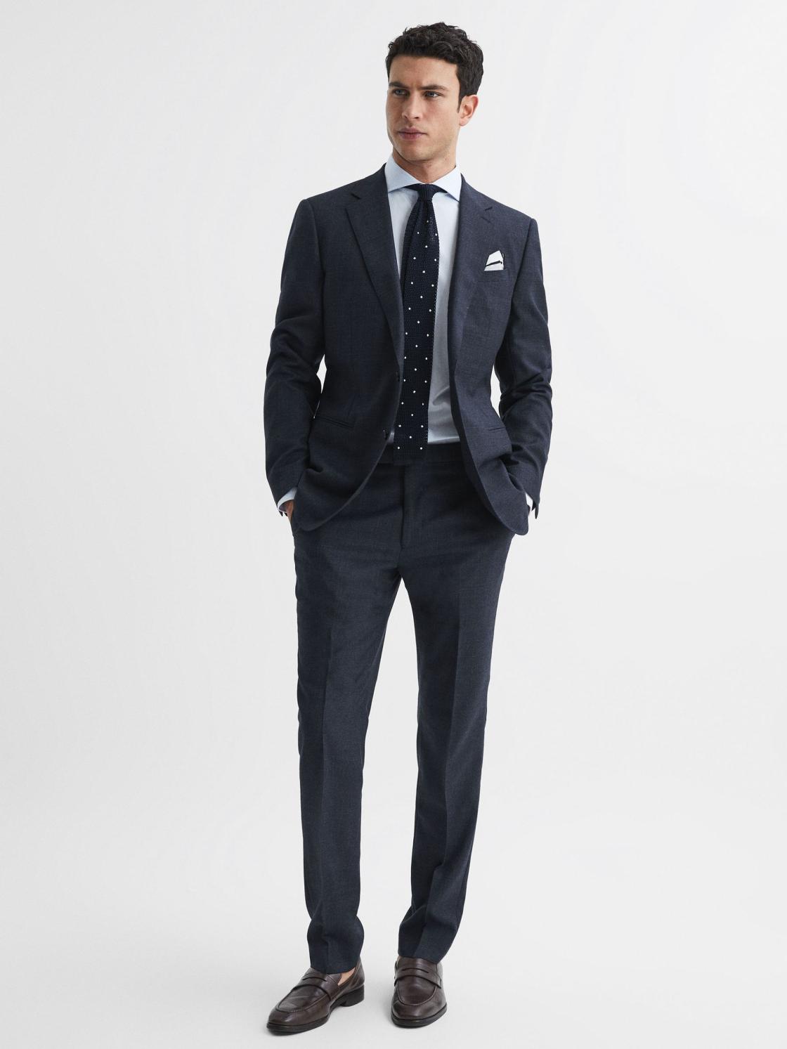Reiss Trousers | Dunn Textured Slim Fit Trousers Navy - Men