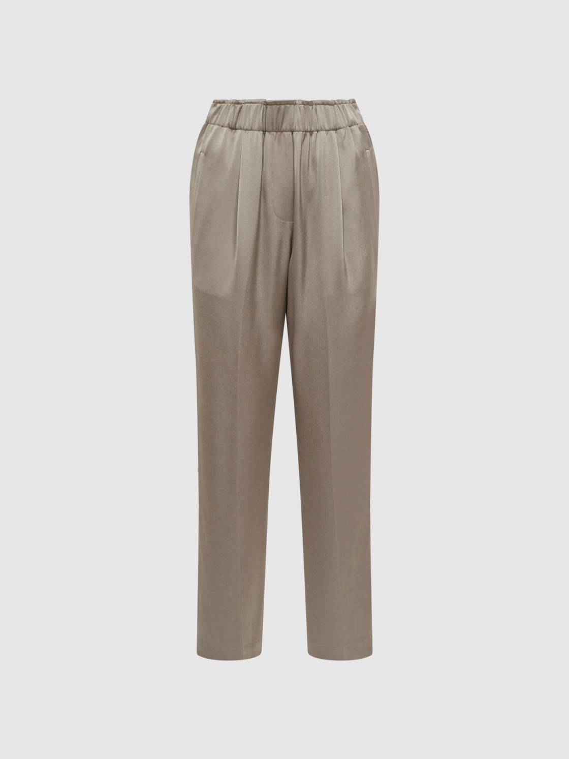 Reiss Trousers | Elaina Satin Elasticated Tapered Trousers Mink - Women