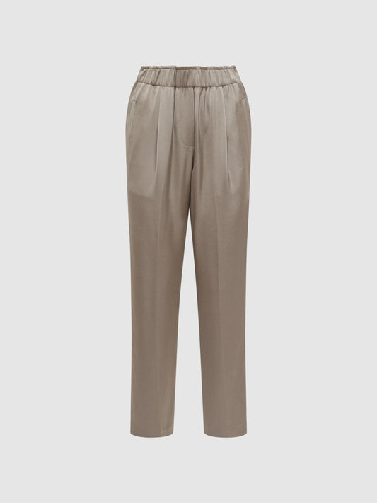 Reiss Trousers | Elaina Satin Elasticated Tapered Trousers Mink - Women