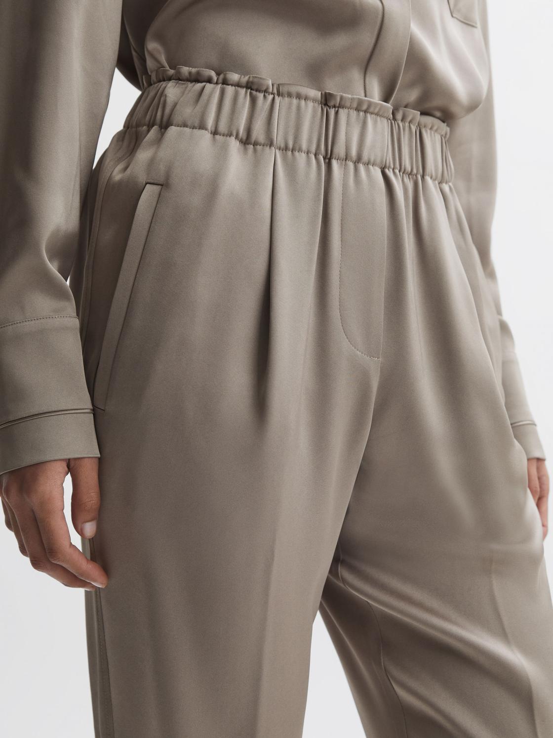 Reiss Trousers | Elaina Satin Elasticated Tapered Trousers Mink - Women