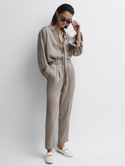 Reiss Trousers | Elaina Satin Elasticated Tapered Trousers Mink - Women