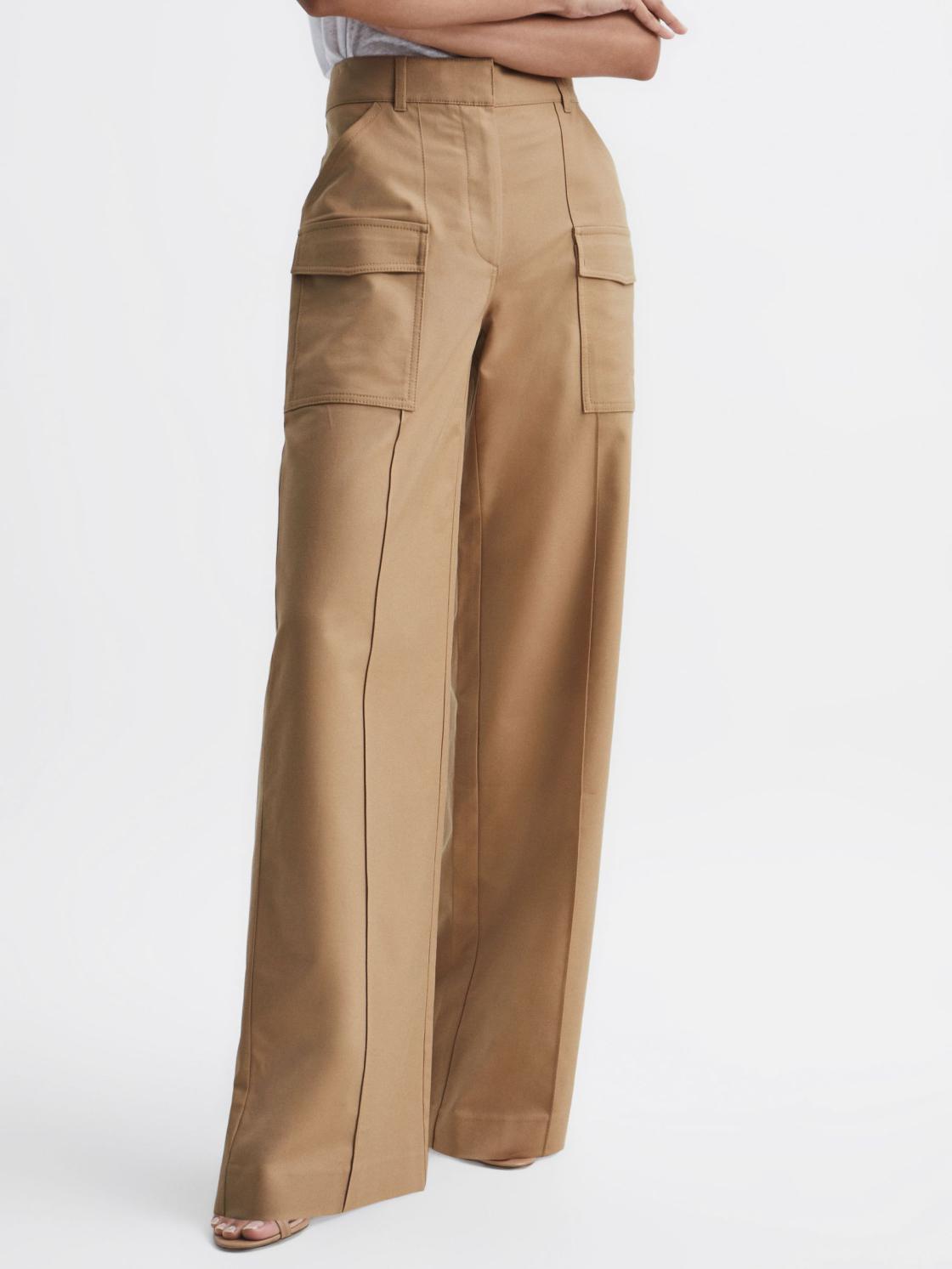 Reiss Trousers | Eliana Wide Leg Combat Trousers Camel - Women