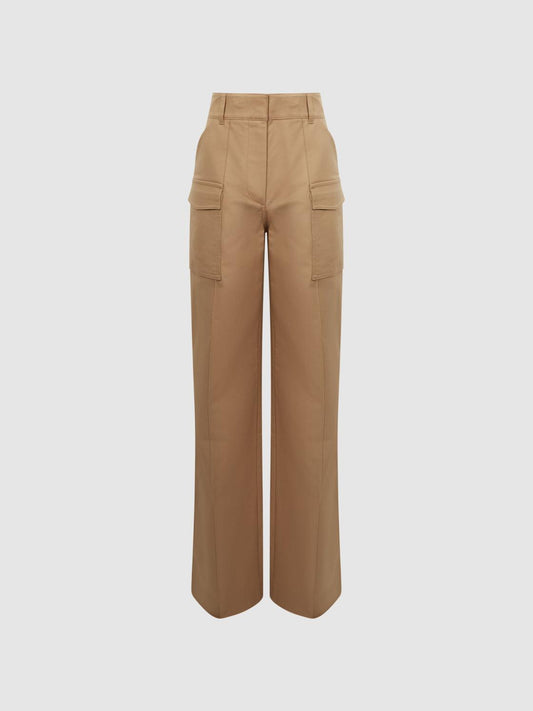 Reiss Trousers | Eliana Wide Leg Combat Trousers Camel - Women