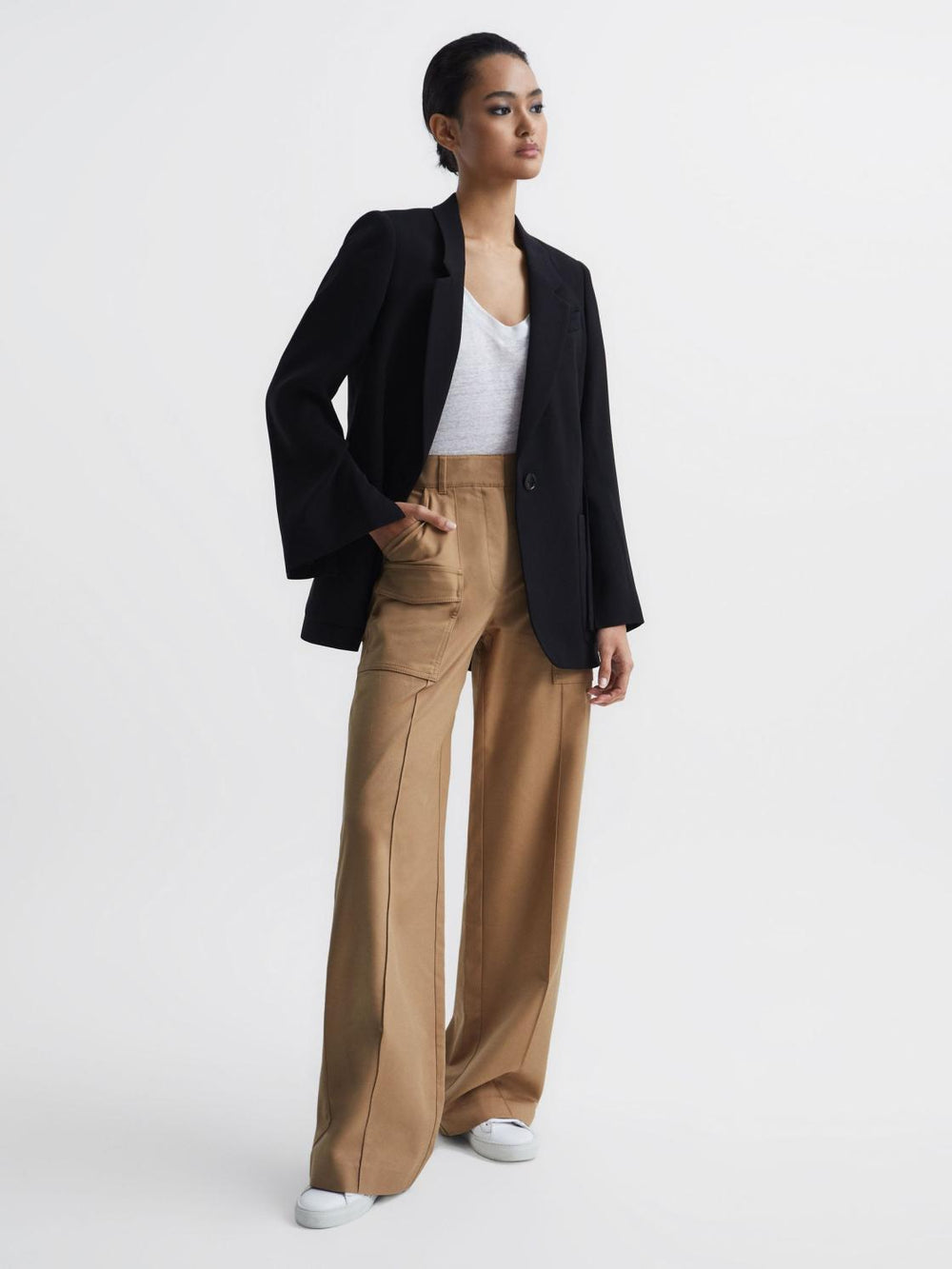 Reiss Trousers | Eliana Wide Leg Combat Trousers Camel - Women