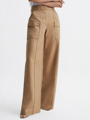 Reiss Trousers | Eliana Wide Leg Combat Trousers Camel - Women