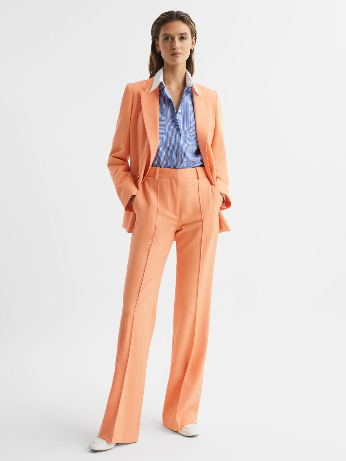 Reiss Trousers | Emmy Wide Leg Tailored Trousers Orange - Women