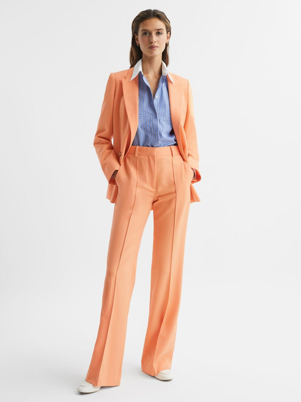 Reiss Trousers | Emmy Wide Leg Tailored Trousers Orange - Women