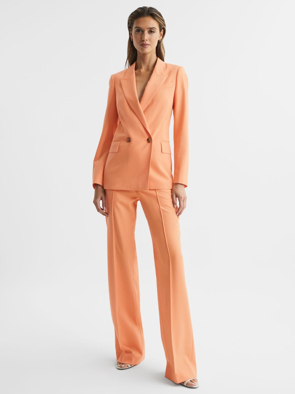 Reiss Trousers | Emmy Wide Leg Tailored Trousers Orange - Women