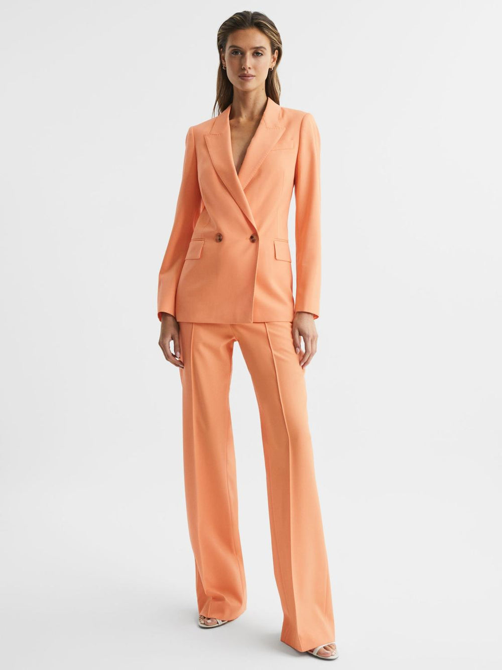 Reiss Trousers | Emmy Wide Leg Tailored Trousers Orange - Women