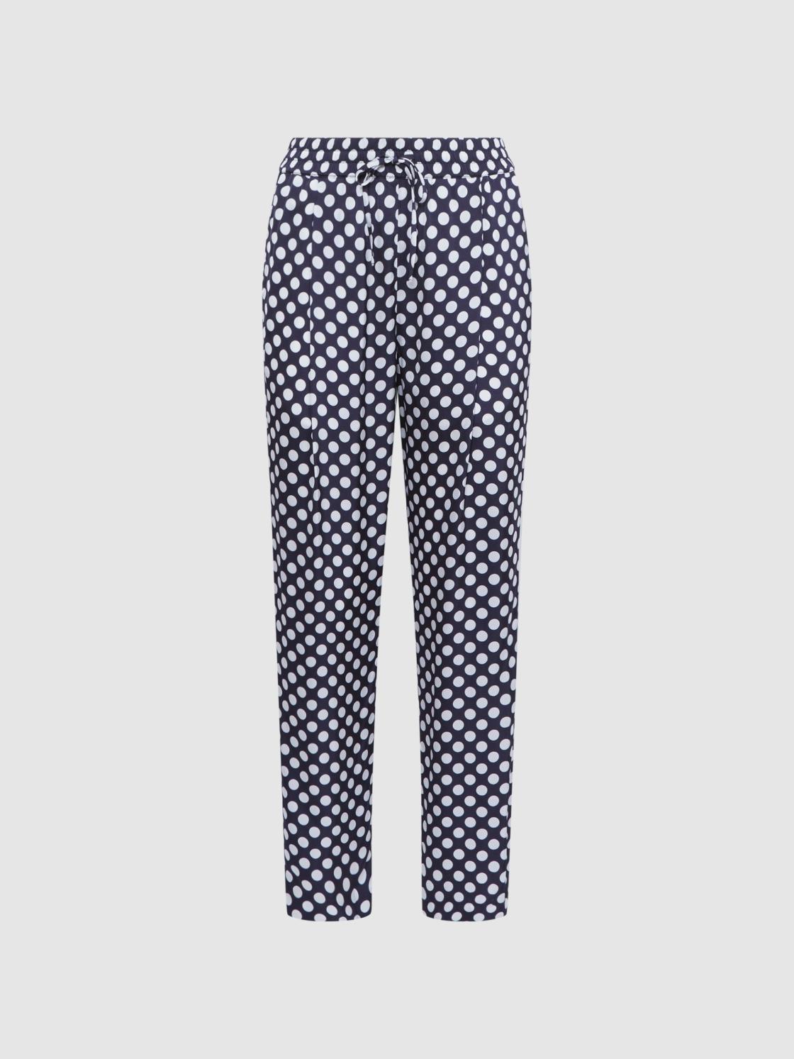 Reiss Trousers | Ezra Polka Dot Drawstring Tapered Trousers Navy/white - Women