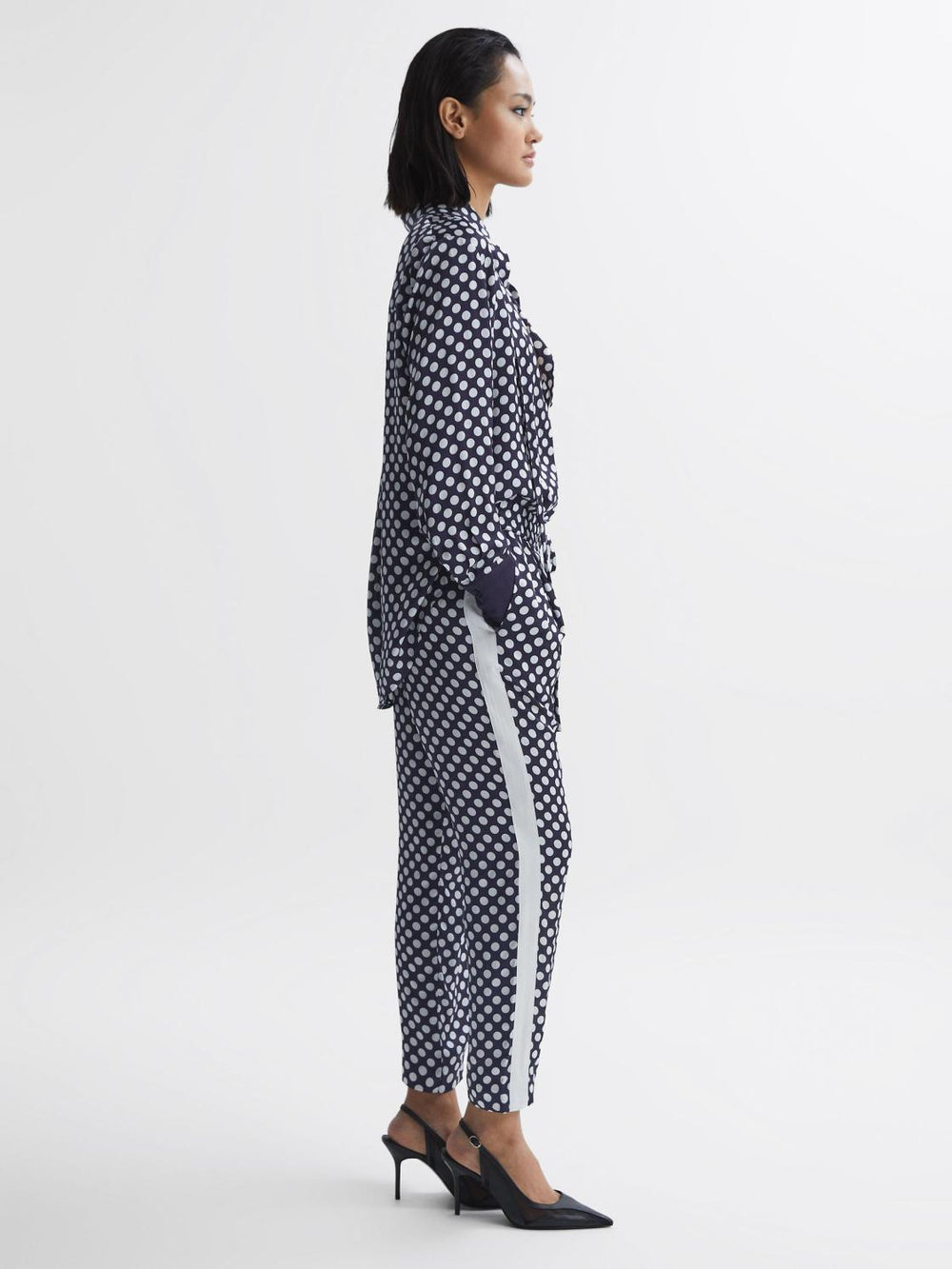 Reiss Trousers | Ezra Polka Dot Drawstring Tapered Trousers Navy/white - Women