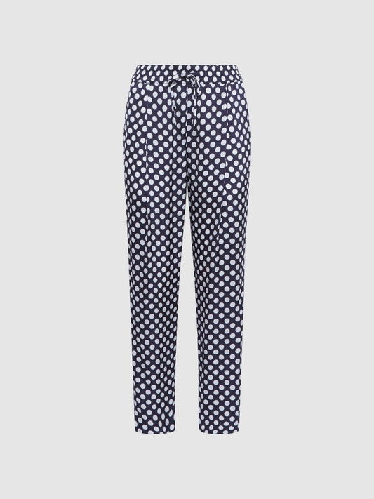 Reiss Trousers | Ezra Polka Dot Drawstring Tapered Trousers Navy/white - Women