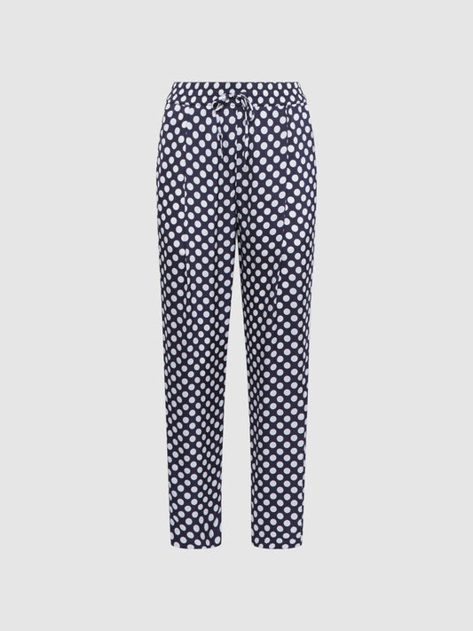 Reiss Trousers | Ezra Polka Dot Drawstring Tapered Trousers Navy/white - Women