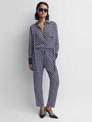 Reiss Trousers | Ezra Polka Dot Drawstring Tapered Trousers Navy/white - Women