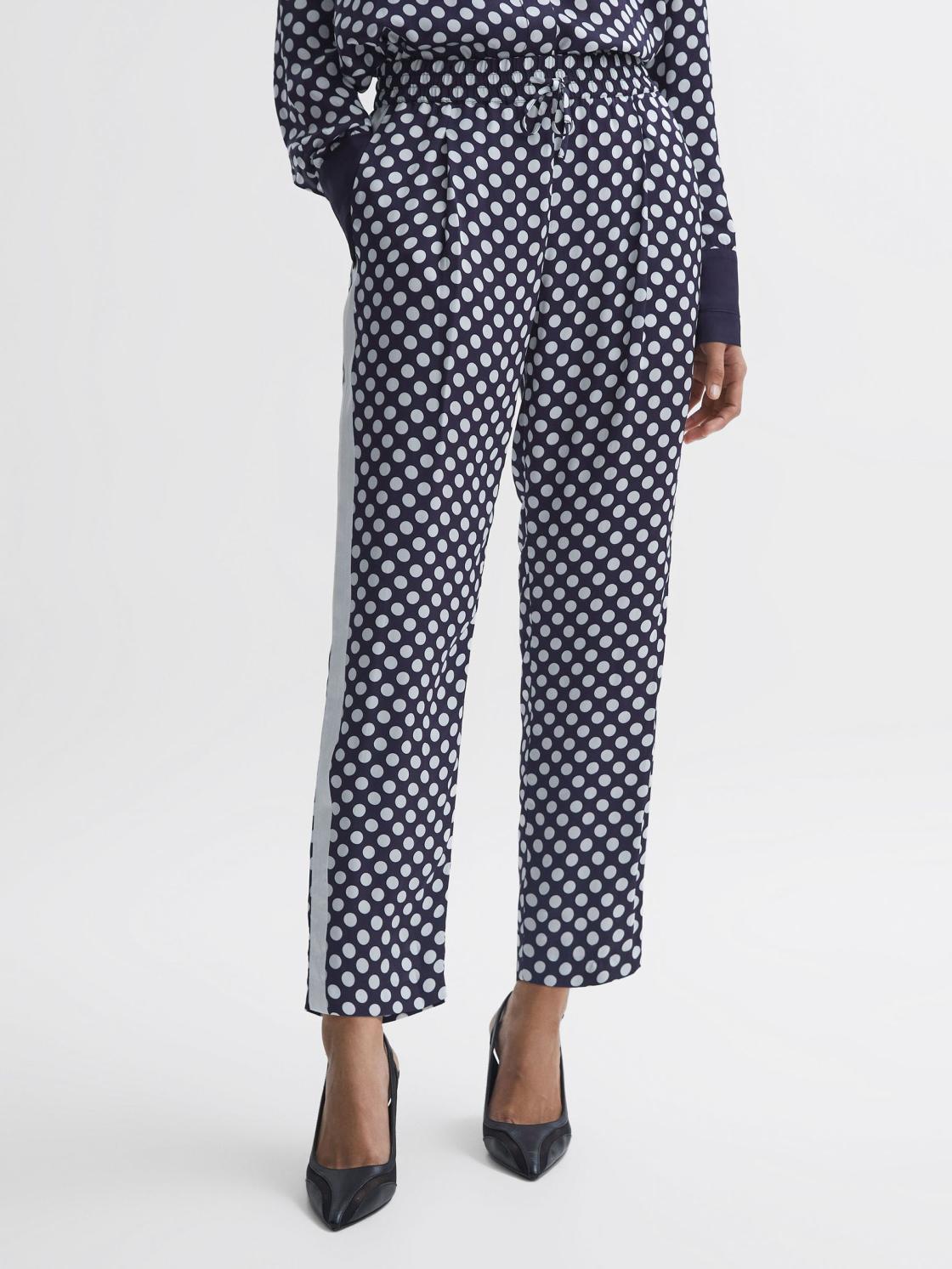 Reiss Trousers | Ezra Polka Dot Drawstring Tapered Trousers Navy/white - Women
