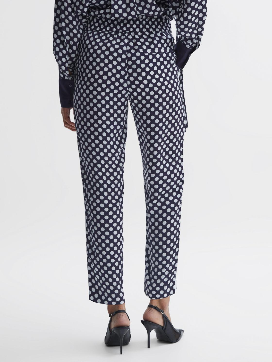 Reiss Trousers | Ezra Polka Dot Drawstring Tapered Trousers Navy/white - Women