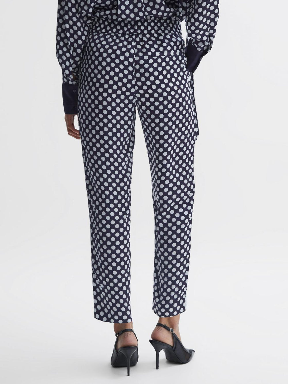 Reiss Trousers | Ezra Polka Dot Drawstring Tapered Trousers Navy/white - Women