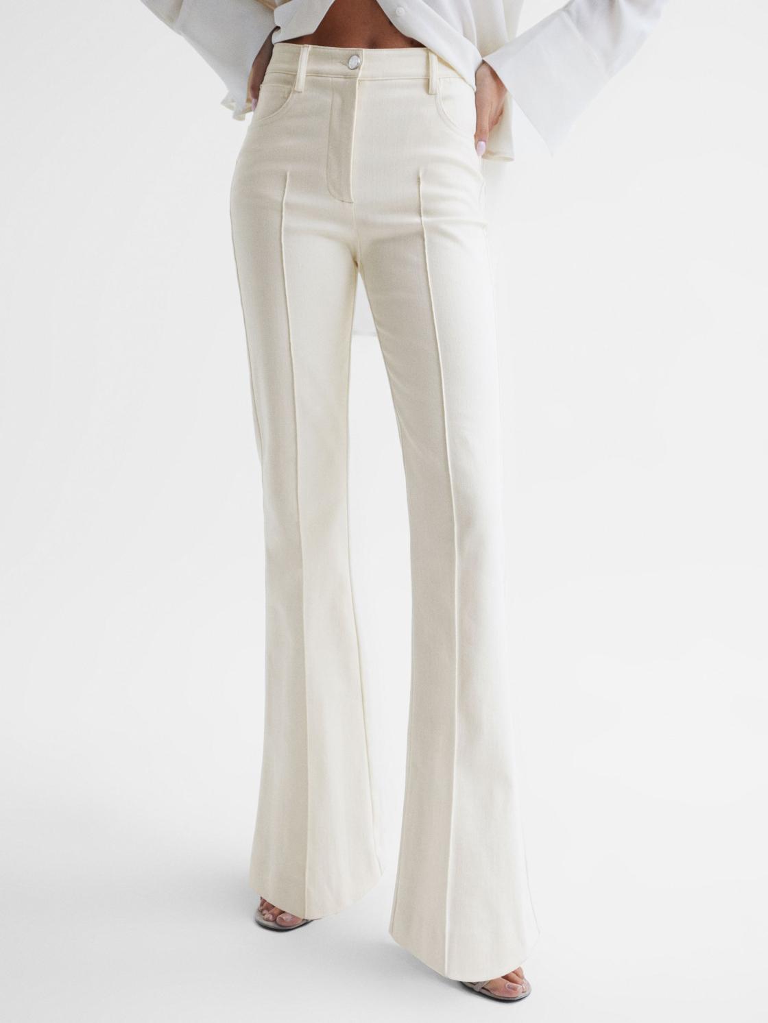 Reiss Trousers | Florence High Rise Flared Trousers Cream - Women