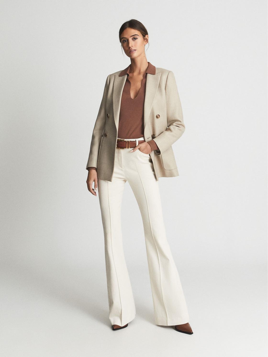 Reiss Trousers | Florence High Rise Flared Trousers Cream - Women