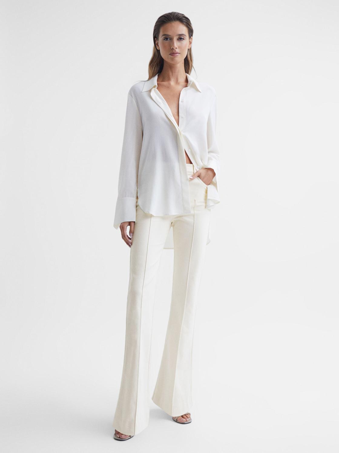 Reiss Trousers | Florence High Rise Flared Trousers Cream - Women