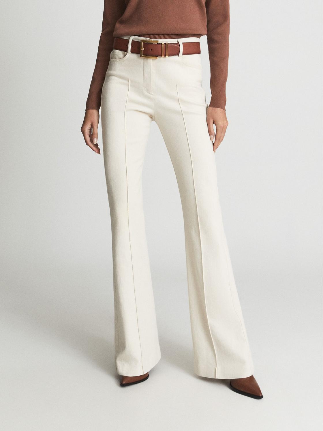 Reiss Trousers | Florence High Rise Flared Trousers Cream - Women